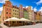 Famous Wroclaw facades of colorful houses around the Market Square