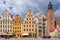Famous Wroclaw facades of colorful houses around the Market Square