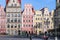 Famous Wroclaw facades of old historic buildings, tenements on Rynek Market Square Europe,