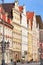Famous Wroclaw facades of old historic buildings, tenements on Rynek Market Square Europe,