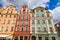 Famous Wroclaw frontages of historical tenement houses around the Market Square