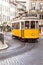Famous yellow 28 tramway of Lisbon in Portugal