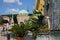 Famous Zsolnay ceramic ox head sculpture in Pecs, Hungary. fountain with blurred background.