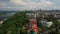 Famouse Kiev Ukraine St Andrew`s Church . View from above. aerial video footage.