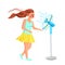 Fan Air Device Cool Enjoying Young Woman Vector