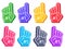 Fan foam fingers. Color sports glove with number one, stadium supporter pride accessory, american football cute souvenir