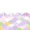 Fan umbrella scales simple Nature background with japanese rosy wave circle pattern violet purple lavender orange green pink color