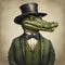 Fancy alligator. An alligator wearing elegant clothes and a galley