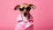 Fancy canine fashion: Adorable dog in pink Barbie attire