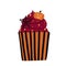 Fancy chocolate Halloween cupcake decorated with pumpkin and cobwebs isolated on a white background. Flat style. Vector