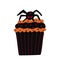 Fancy chocolate Halloween cupcake isolated on a white background. Flat style. Vector illustration.