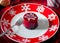 Fancy Christmas pastry on a red plate