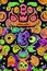 Fancy color spooky with scary skulls, eyes, halloween theme, AI