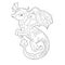Fancy dragon on white background. Contour illustration for coloring book with fantasy reptile. Anti stress picture. Line art