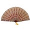 Fancy fan with gold trim and tassel.  Red and beige.  Isolated on White