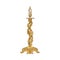 Fancy gold candlestick with candle, engraving vector illustration isolated.