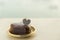 Fancy Heart shaped chocolate cake on a wooden table