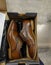 Fancy looking brown leather male shoes in a box