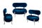 Fancy navy blue velvet armchair. Sapphirine sofa with velor upholstery. Isolated, white background