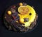 Fancy orange and chocolate cake with pepper and physalis
