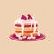 Fancy pancakes dessert with cream, marshmallow and raspberry topping. Vector cute illustration