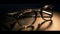 Fancy trendy modest dark color transparent lens man or woman fashionable attractive reading glasses at studio shot dark background