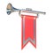 Fanfare silver trumpet and red flag 3D