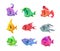 Fanny cartoon colorful fishes set.