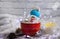 Fanny happy marshmallow,  winter  party yummy   celebration   creative christmas background, coffee, cream