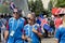 Fans of team of Iceland dressed as Vikings and clothes in colors