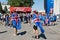 Fans of team of Iceland dressed as Vikings and clothes in colors