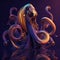 Fanstasy neon octopus Generative AI Illustration