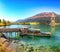 Fantasic autumn view of submerged bell tower in lake Resia