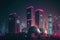 Fantastic 3D render neon images of space night cities