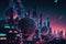 Fantastic 3D render neon images of space night cities