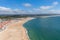 Fantastic aerial view of the beach and town of NazarÃ© and the town from the viewpoint of the touristic old town of NazarÃ©,