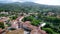 Fantastic aerial view flight drone Tuscany meditative fall valley village Italy