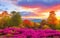 Fantastic Autumn Landscape. Amazing sunset With colorful sky in Azalea and Rhododendron Park Korma Generated by Ai