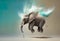 Fantastic baby elephant is flying an abstract dream.illustration. AI generative