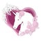 Fantastic beautiful composition - a portrait of a stylized unicorn surrounded by flowers on the background of a heart in