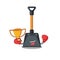 Fantastic Boxing winner of snow shovel in mascot cartoon style