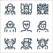 fantastic characters line icons. linear set. quality vector line set such as demon, elf, wendigo, zombie, alien, cyclops, kraken,