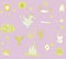 Fantastic children`s pattern with a phoenix, dragon, castle and mermaids in gentle purple and green tones