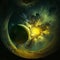 Fantastic circular space worlds, beautiful wallpapers in yellow and green colors