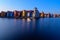 Fantastic colorful buildings on water at blue hour, Groningen, Netherlands