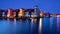 Fantastic colorful buildings on water at blue hour, Groningen, Netherlands