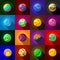 Fantastic colorful planets icons set, flat style