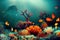 Fantastic corals and fish seascape underwater in ocean.