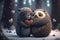 Fantastic creatures, Anthropomorphic animals and Adorable beings celebrating love, tenderness and affection in a magical snowy