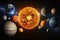 fantastic diagram of the solar system with the sun and planets in space